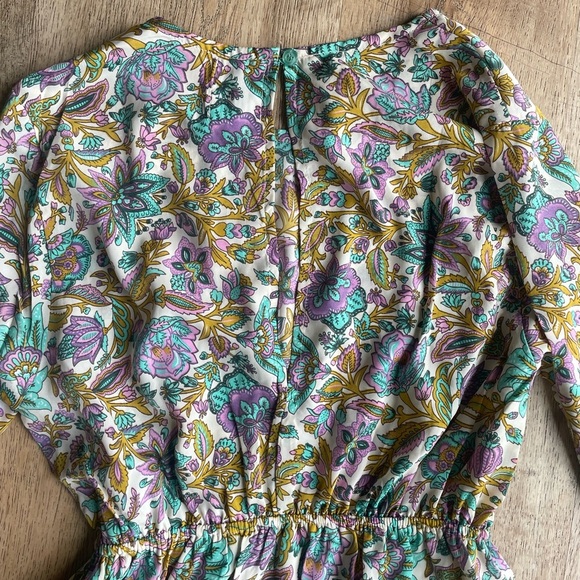 RAGA Floral Empire Waist Mini Dress Size S Rose Gold Mint Purple Boho cottage - Picture 3 of 4